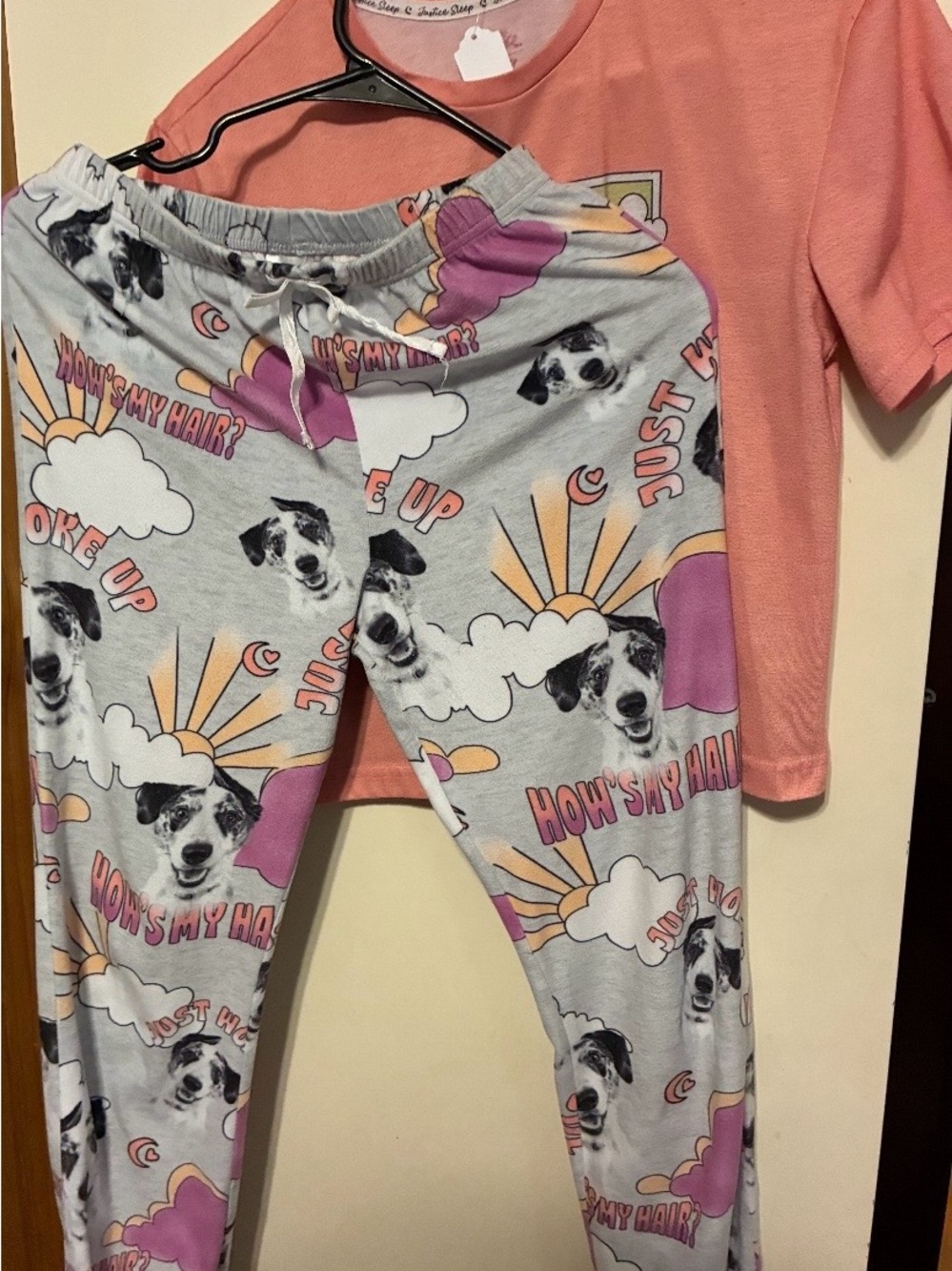 Girl’s Justice Coral Pink Dog Graphic Tee with Retro Print pajamas